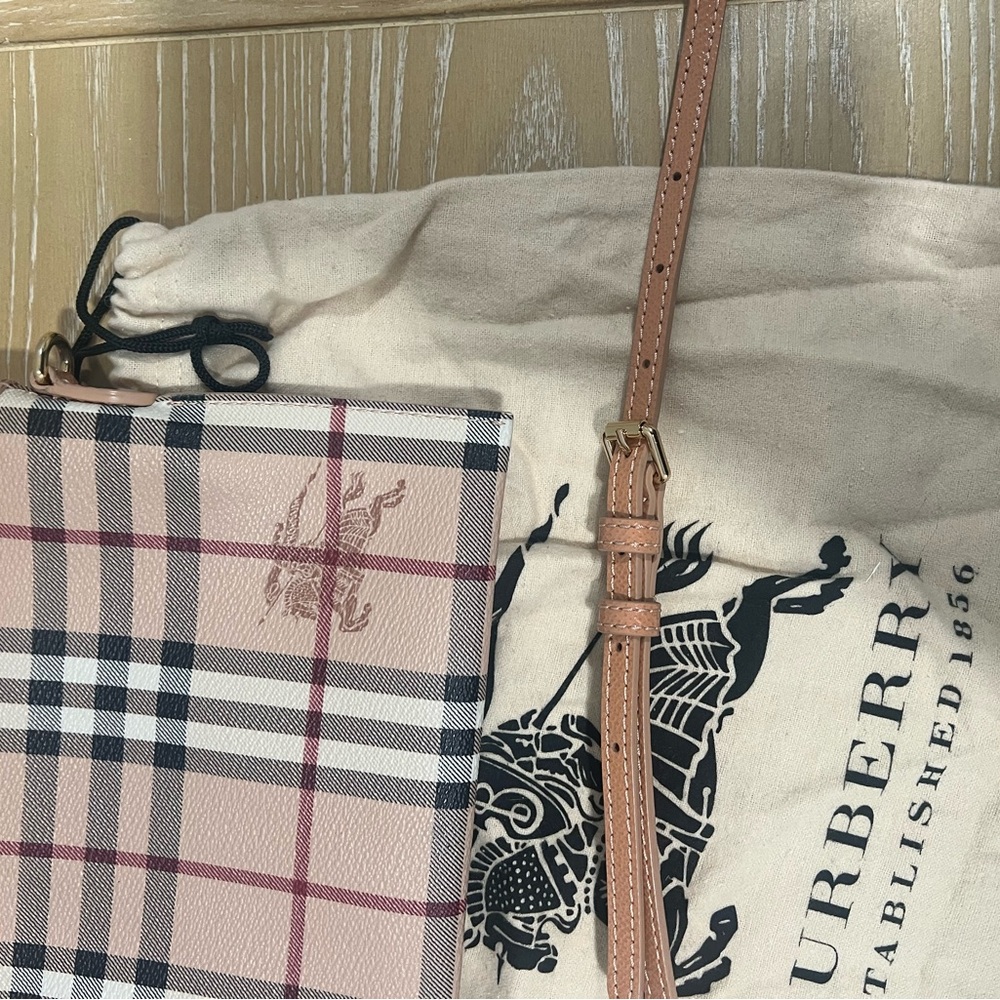 Burberry Peach/Beige Haymarket Coated Canvas Crossbody Bag - Picture 7 of 7